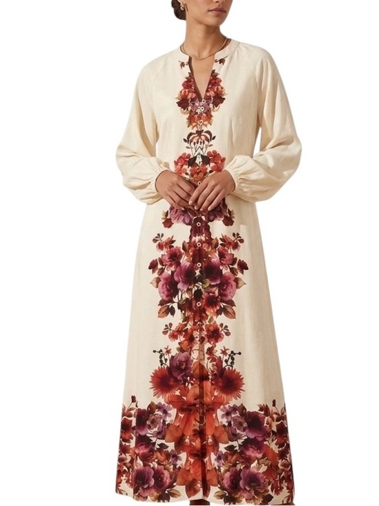 Soft Surroundings Dresses & Skirts - Soft Surroundings Women's Sz M Cream Multi Floral Paulette Maxi Shirt Dress
